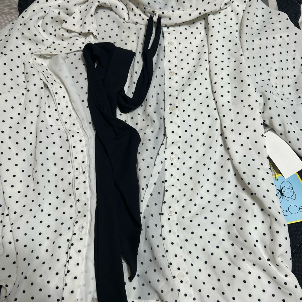 Macy's Ivory Polka Dot Blouse with Black Accents